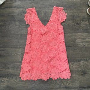 BB Dakota Coral Lace A-Line Shift Dress - Homecoming, Graduation, Wedding Guest